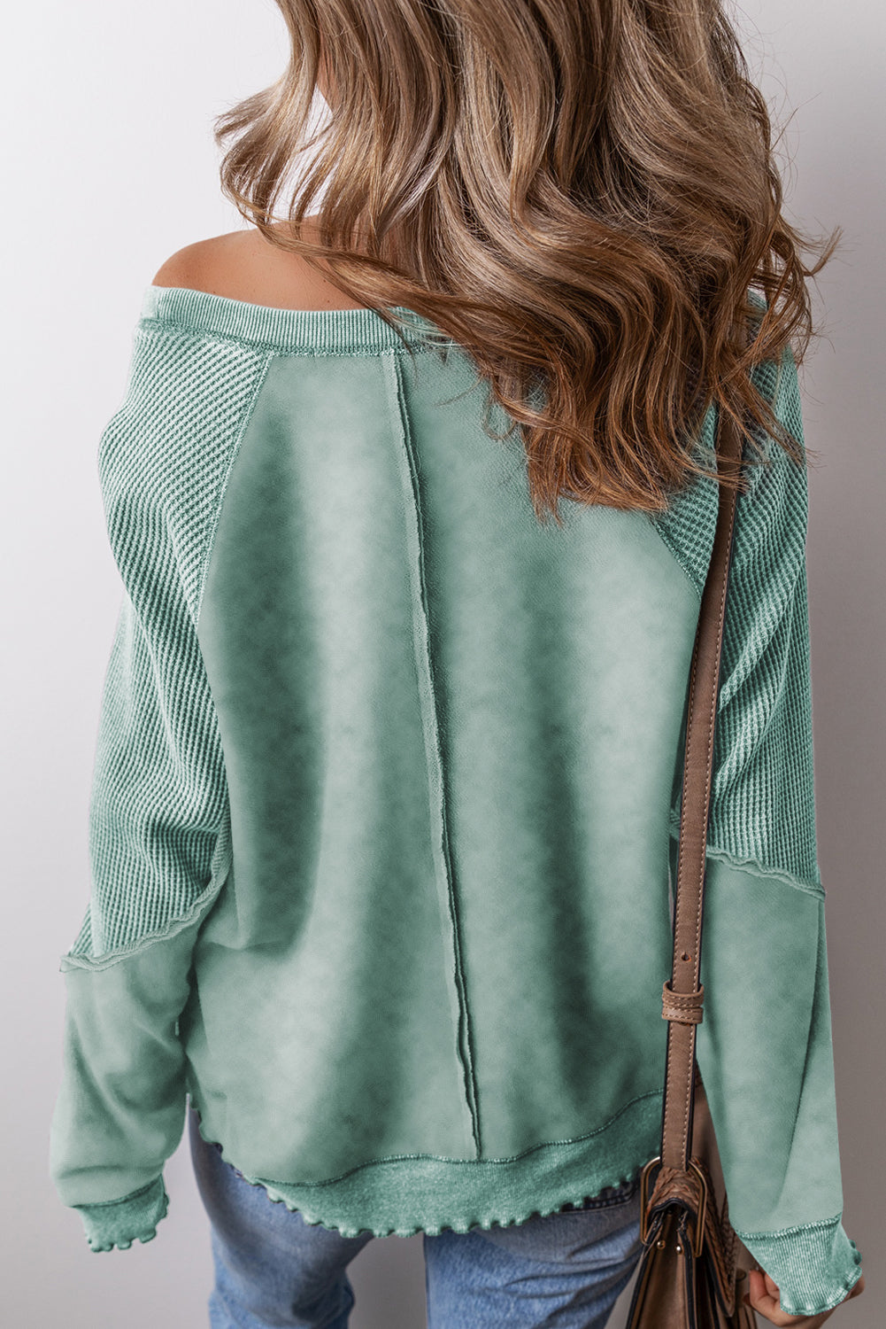 Letvægts kvinder sweatshirt – patchwork design, vaffelstrik, til fritidsbrug 2