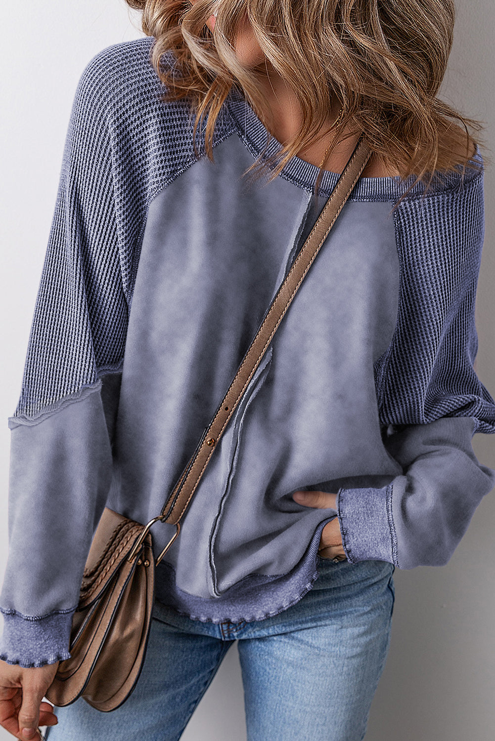 Variant image for Letvægts kvinder sweatshirt – patchwork design, vaffelstrik, til fritidsbrug-26
