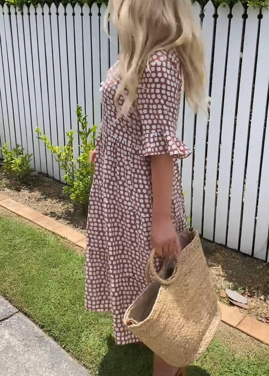 Kortærmet Midi-Kjole Til Kvinder Med Polka Dot Design, Let Åndbart Stof, Afslappet Pasform Til Sommer-4