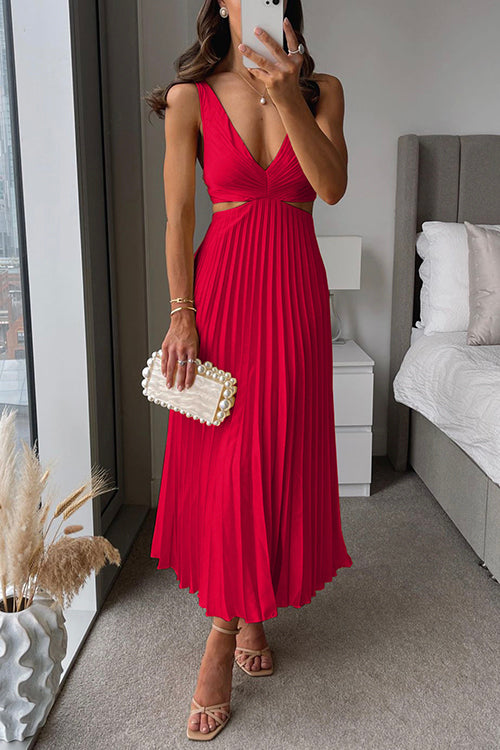Elegant Plisseret Satin Aftenkjole Med Dyb V-Halsudskæring-5