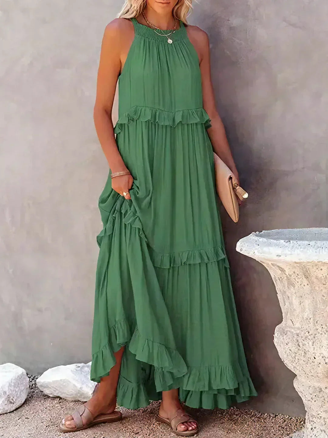 Variant image for Elegant Halter Ruffle Maxi Kjole Til Kvinder - Chic Og Komfortabel Maxikjole-9