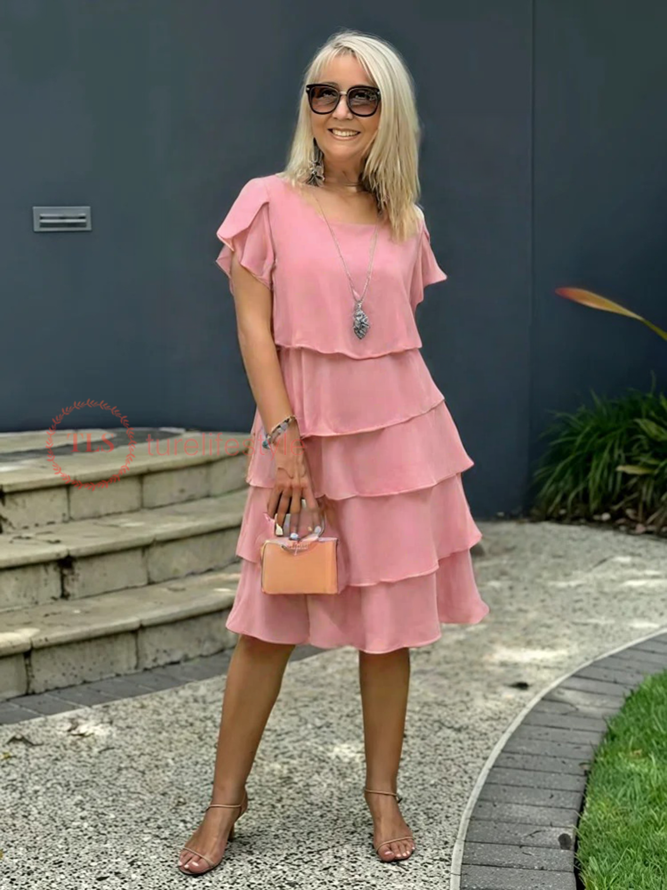 Løs Chiffon Midi Kjole Til Kvinder Med Asymmetrisk Kant Og Lagt Design-4