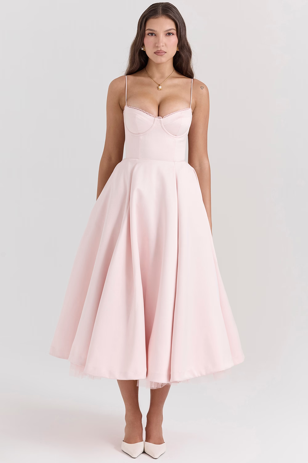 Elegant Midi Kjole I Satin Med Spaghetti-Stropper Og Tylnederdel Til Kvinder-5