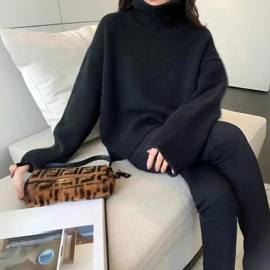 Variant image for Luksuriøs og overdimensioneret kvinders cashmere sweater – turtleneck, 100% cashmere, til kølige dage-9