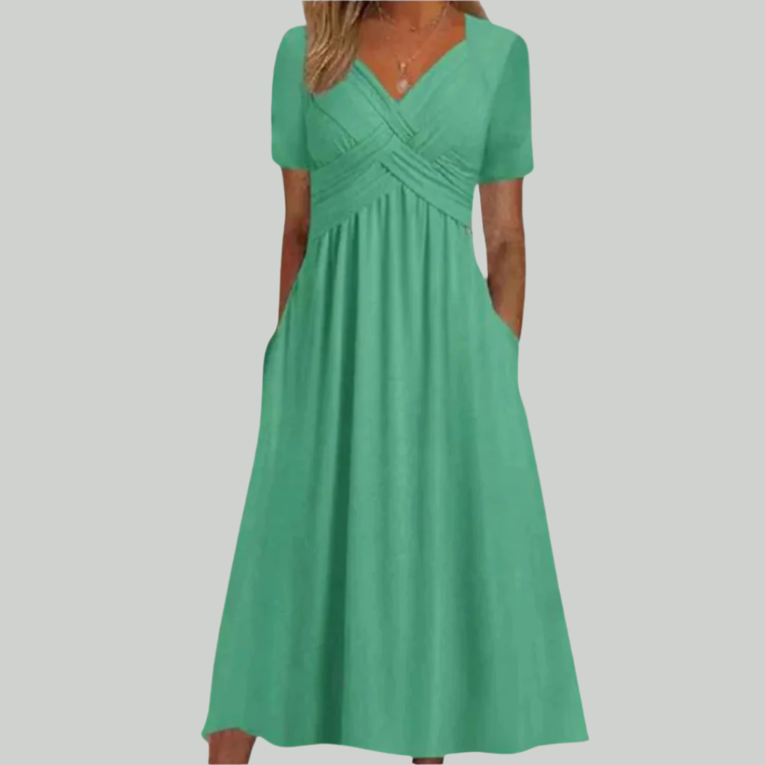 Elegant V-hals Kjole Til Kvinder, Smigrende Pasform I Åndbart Stof, Størrelser S Til 2XL - Ideel Til Formelle Og Sommerbegivenheder-5