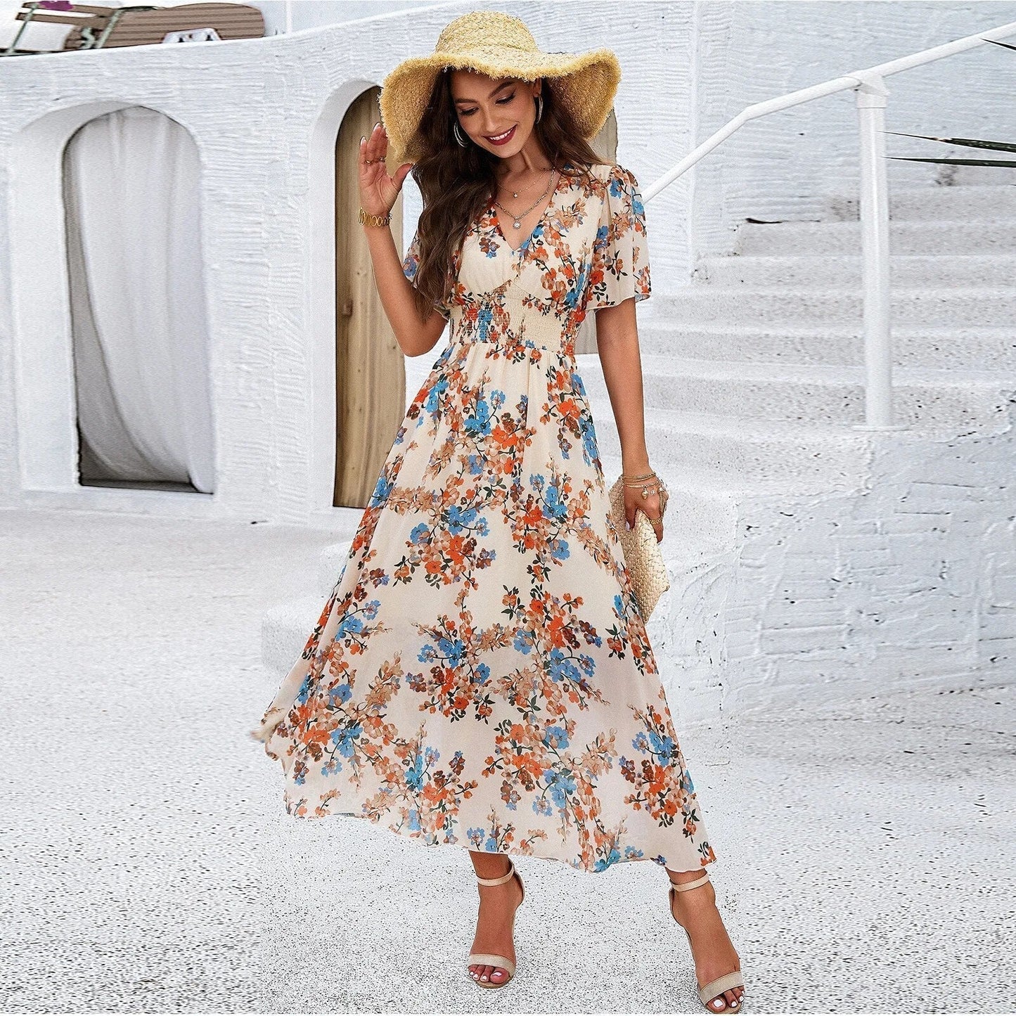 Blomsterprint Sommerkjole Til Kvinder - Komfortabel Og Elegant Kjole Til Sommerens Begivenheder-6
