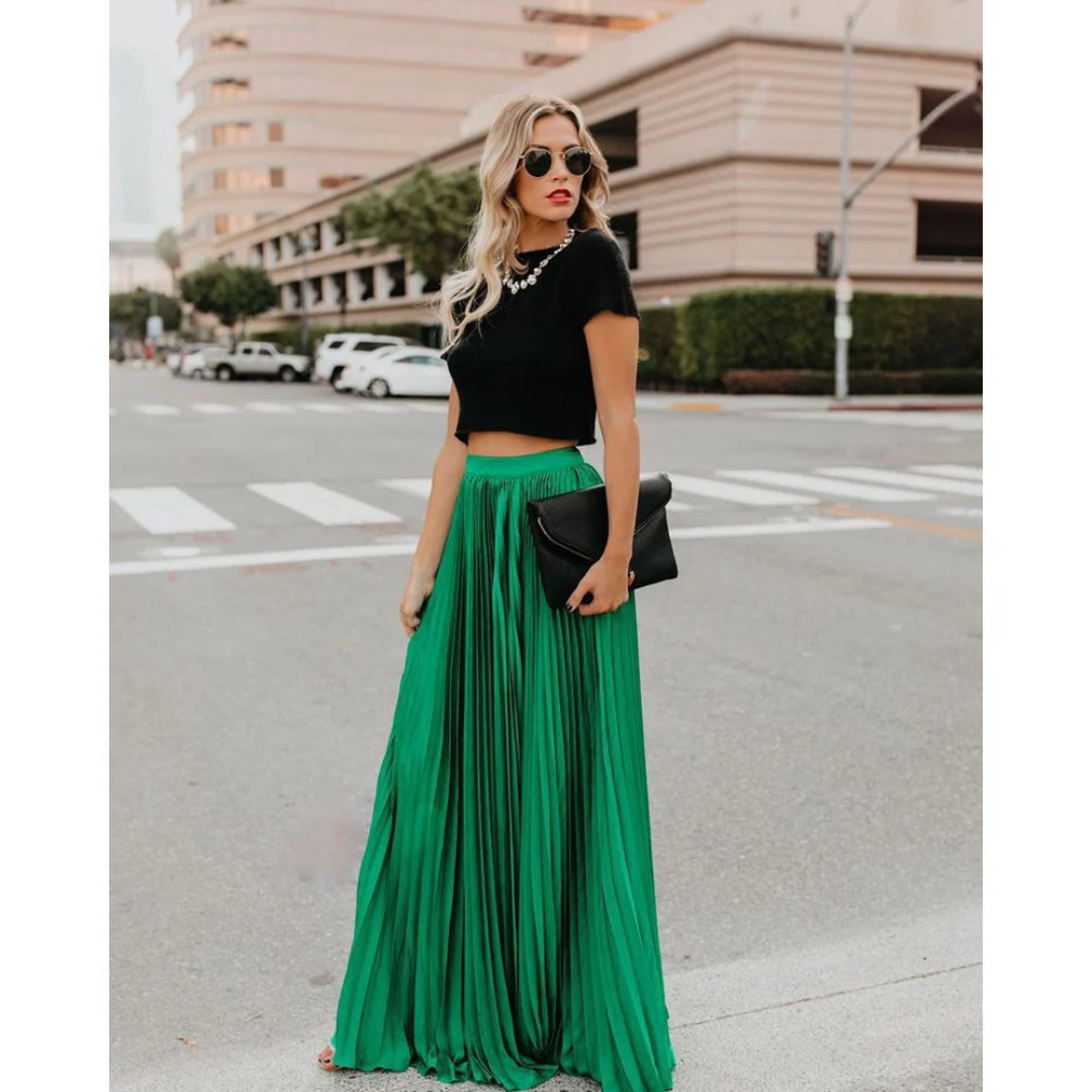 Let og flattering kvinders maxiskørt – plisseret design, let stof, til sommer og fest 3