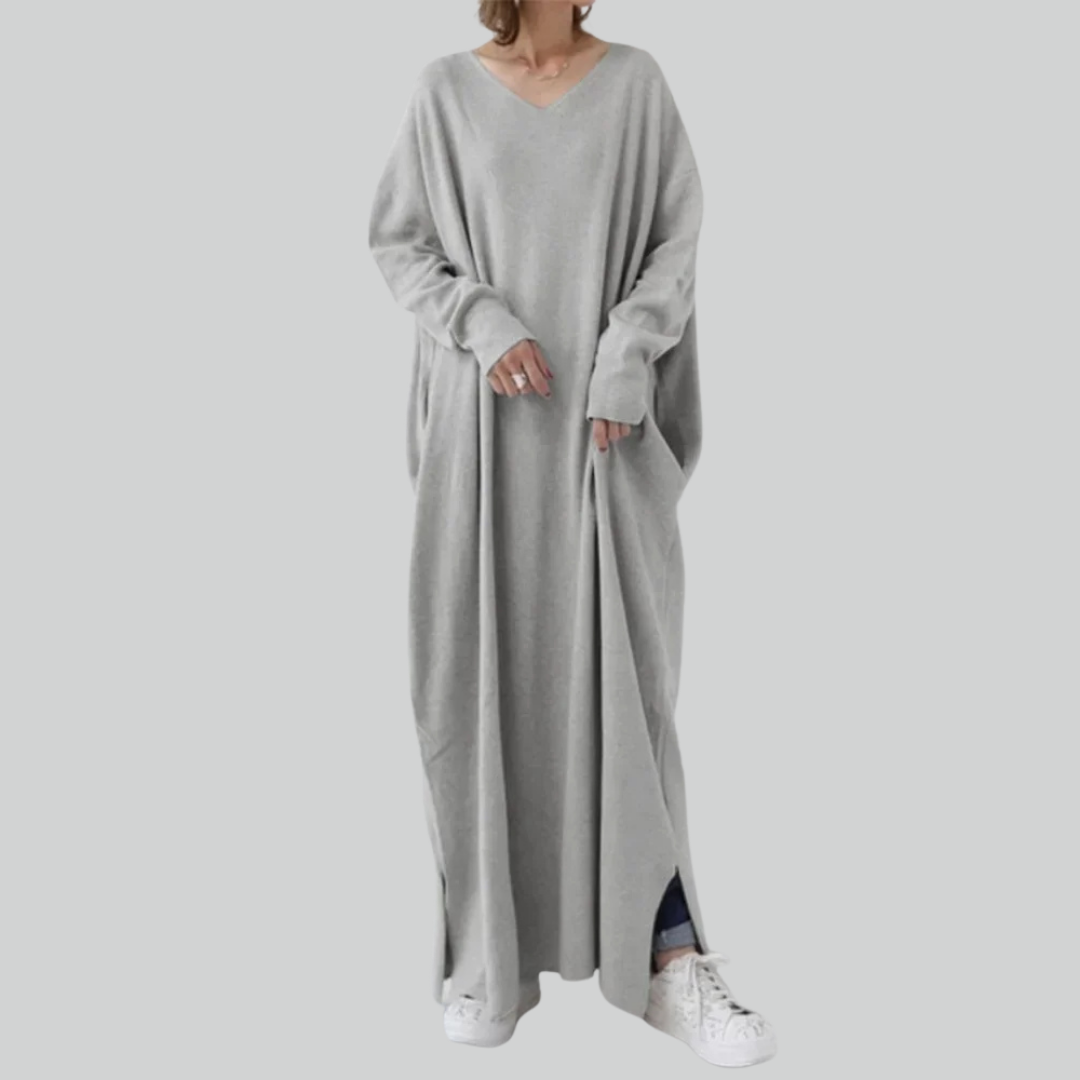 Tyrkiet Eid Solid Muslimsk Hijab Kjole A-Linje V-Hals Abaya Til Kvinder-3