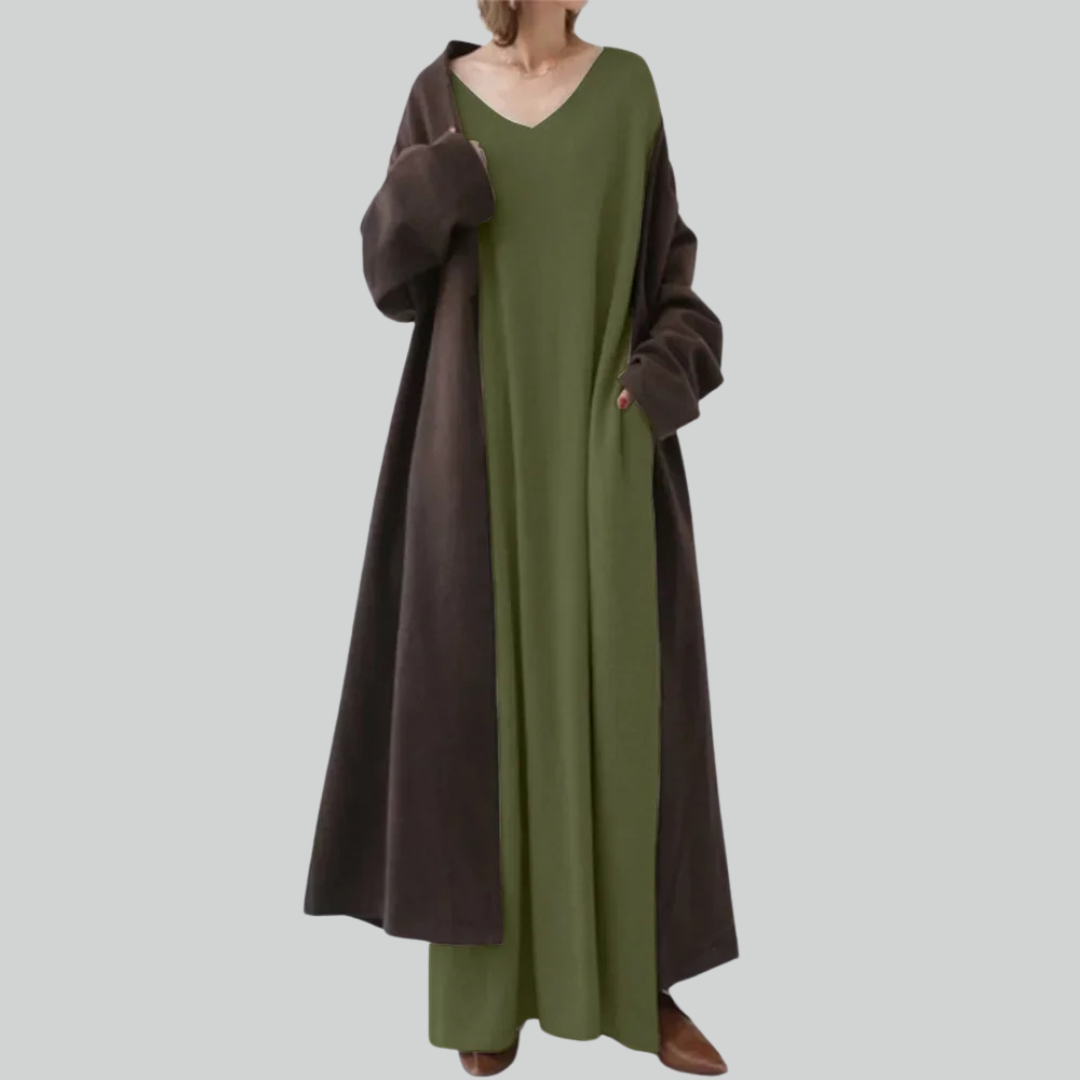Tyrkiet Eid Solid Muslimsk Hijab Kjole A-Linje V-Hals Abaya Til Kvinder-4