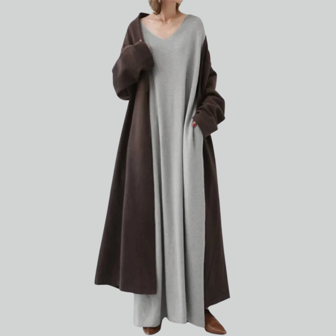 Tyrkiet Eid Solid Muslimsk Hijab Kjole A-Linje V-Hals Abaya Til Kvinder-5