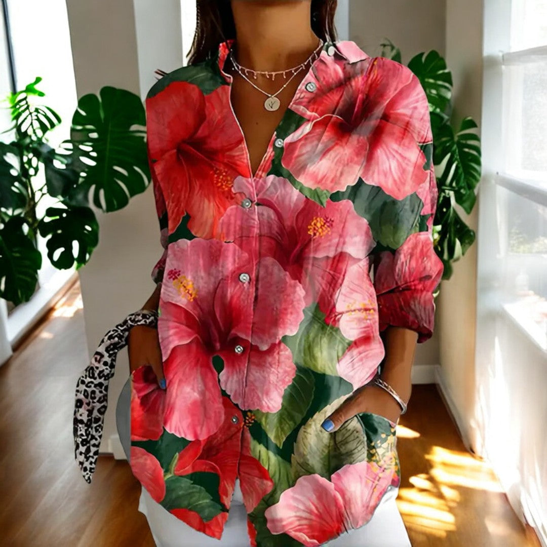 Variant image for Let og flatterende kvinders bluse – afslappet blomstermønster, åndbart materiale, perfekt til sommer-46
