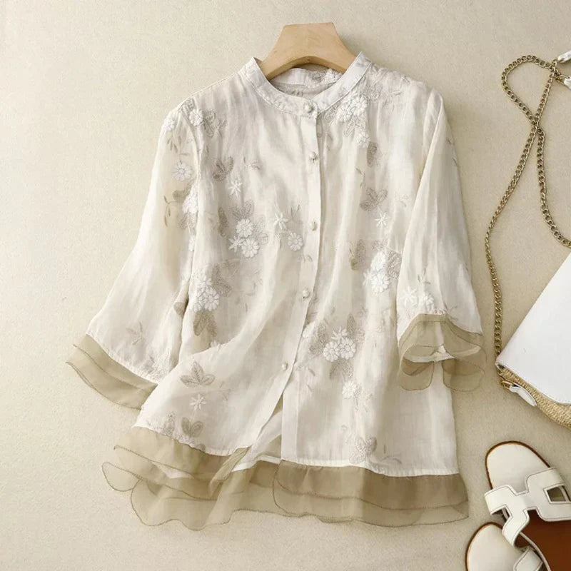 Åndbar kvinders top – elegant broderi, bomuldsblanding, til festlige lejligheder 5