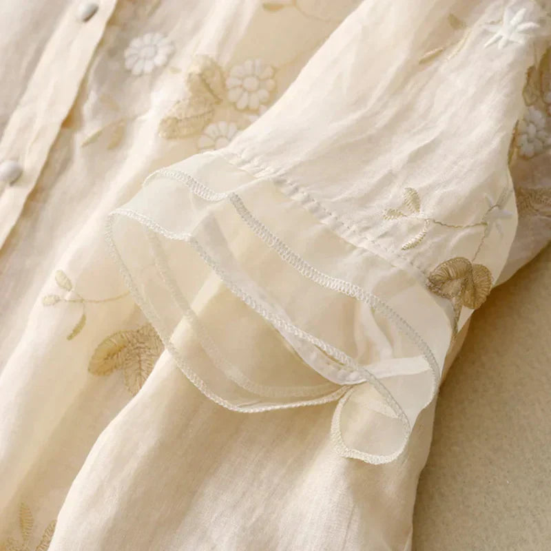Åndbar kvinders top – elegant broderi, bomuldsblanding, til festlige lejligheder 3