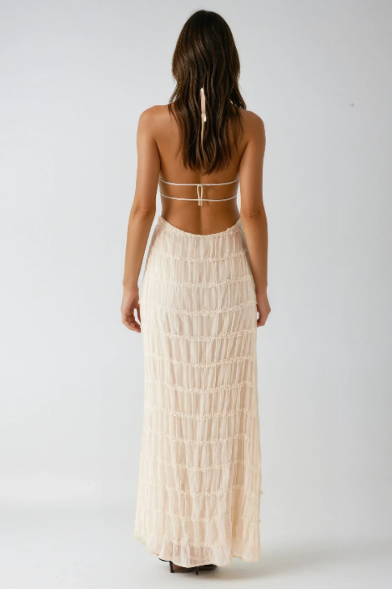 Æterisk Halter Maxi Kjole Med Plisserede Lag - Elegant Kjole Maxi Til Specielle Lejligheder-3