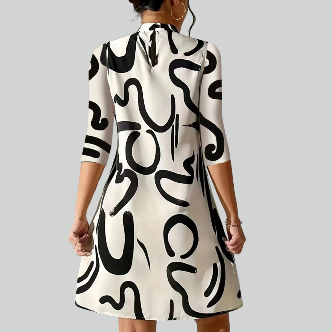 Mode Langærmet Print Mini Kjole Til Kvinder - Stilfuld Og Komfortabel Design-3