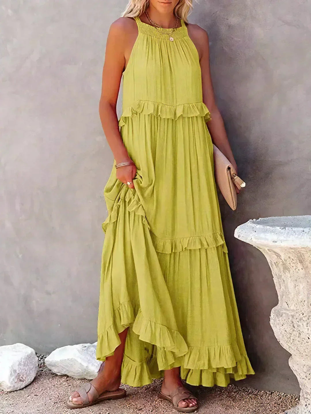 Variant image for Elegant Halter Ruffle Maxi Kjole Til Kvinder - Chic Og Komfortabel Maxikjole-17