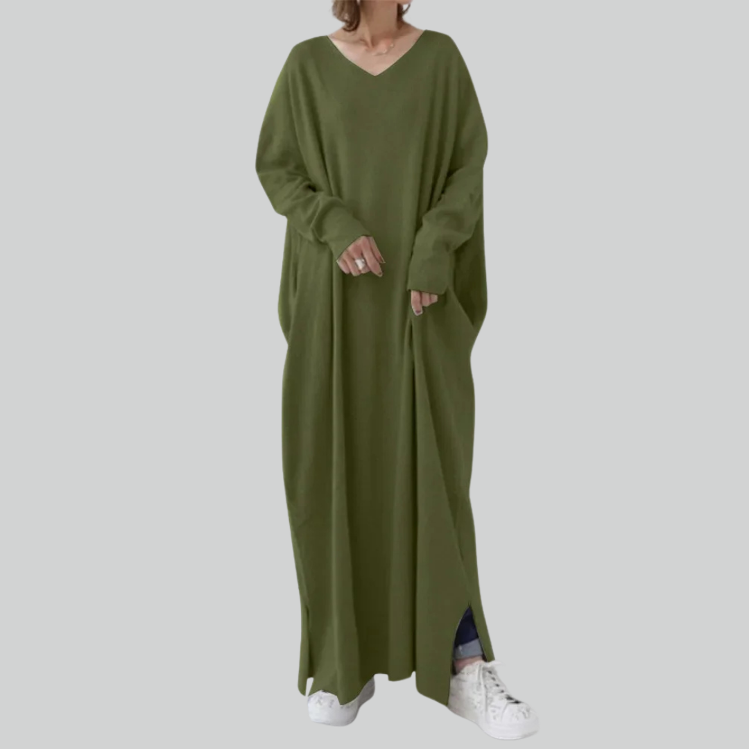 Tyrkiet Eid Solid Muslimsk Hijab Kjole A-Linje V-Hals Abaya Til Kvinder-2