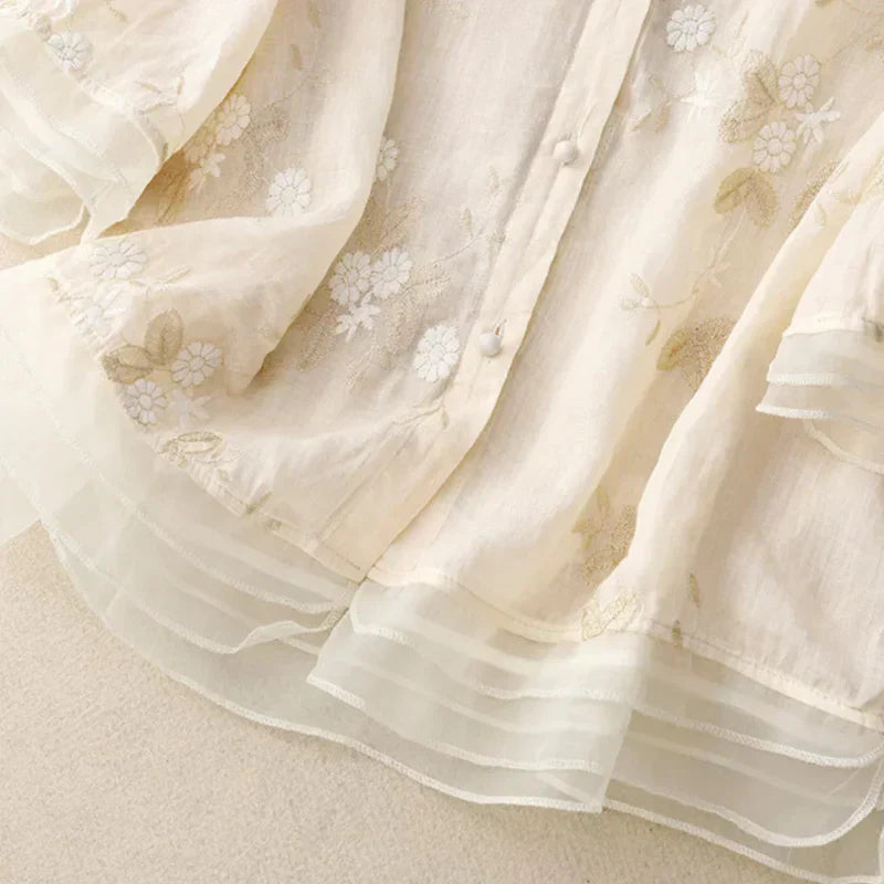 Åndbar kvinders top – elegant broderi, bomuldsblanding, til festlige lejligheder 4
