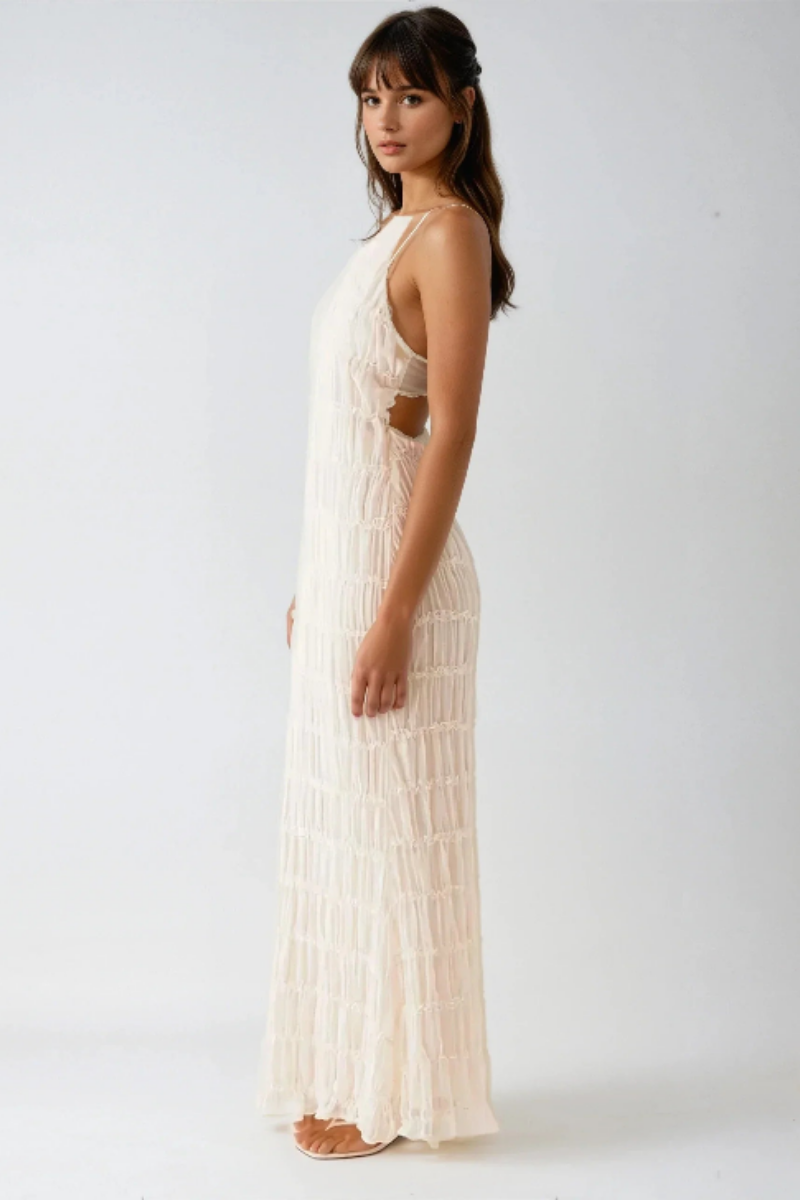 Æterisk Halter Maxi Kjole Med Plisserede Lag - Elegant Kjole Maxi Til Specielle Lejligheder-4