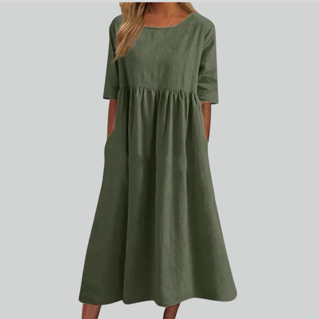 Brisa Bomuldskjole - Løs Pasform, Åndbar Sommerkjole Med Sidelommer-4