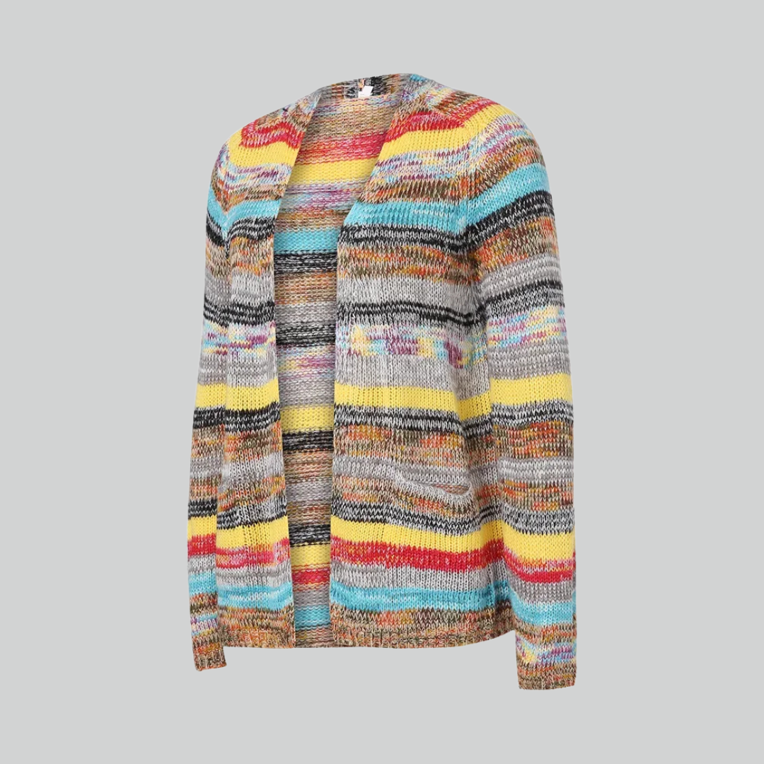 Åndbar og komfortabel damestrik cardigan – langærmet stribet design, bomuld, til efterår og vinter 3
