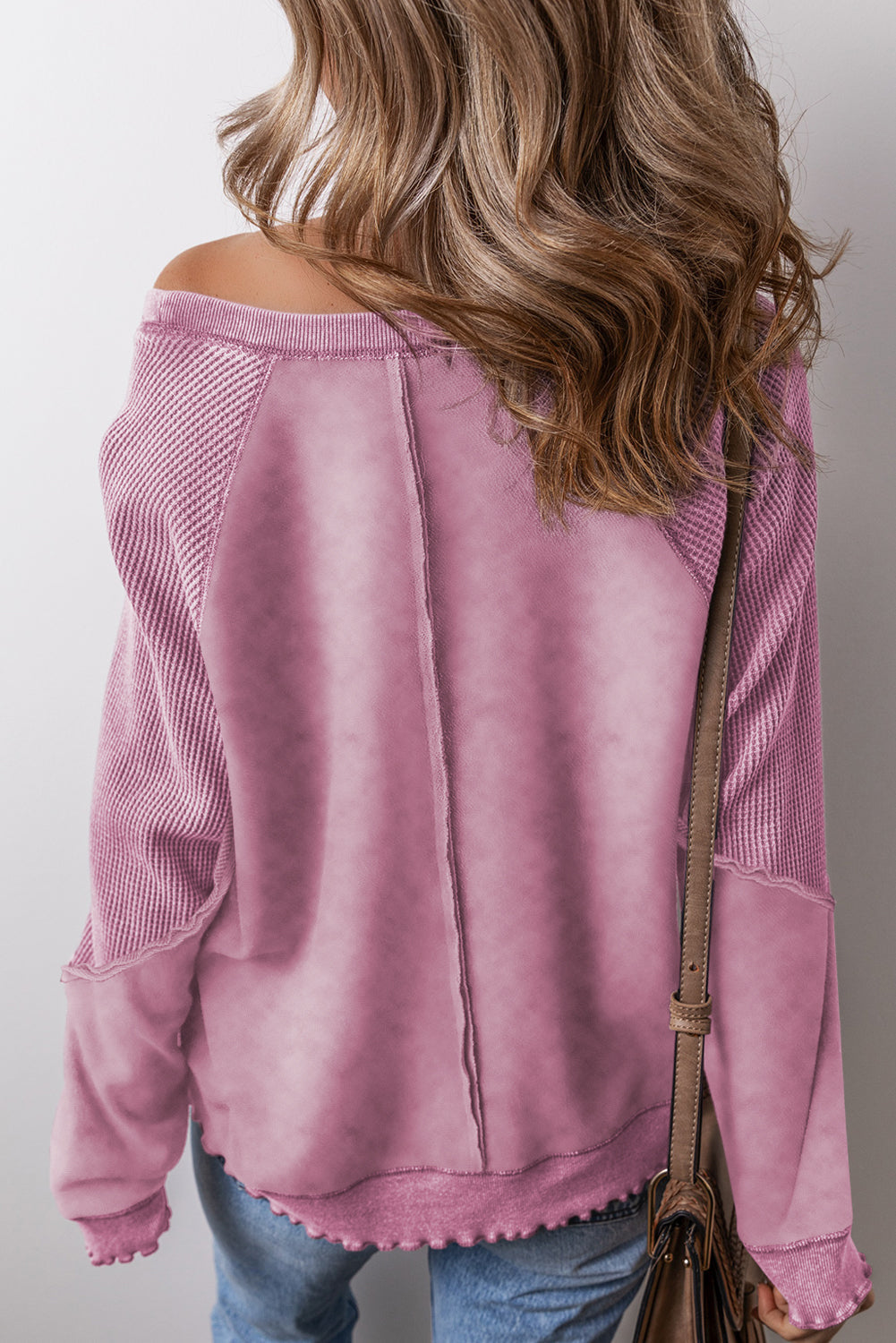 Letvægts kvinder sweatshirt – patchwork design, vaffelstrik, til fritidsbrug 5