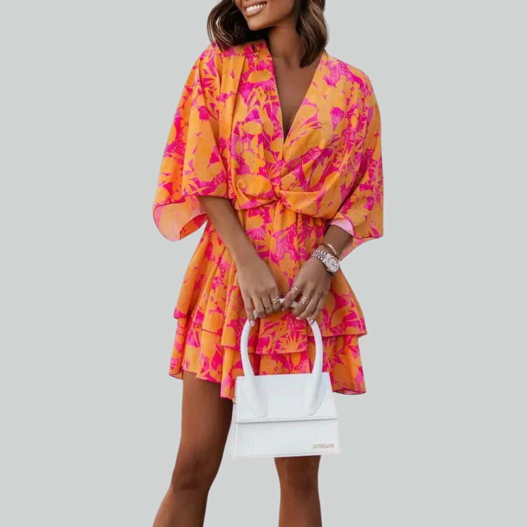 Bat Sleeve Flæse Mini Kjole - Stilfuld Sommerkjole Med Delikate Flæser Og Letvægtsstof-3