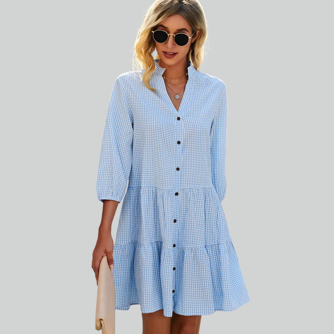 Strandsissi Kvinders Plaid Sundress Mini Kjole Til Sommer-3