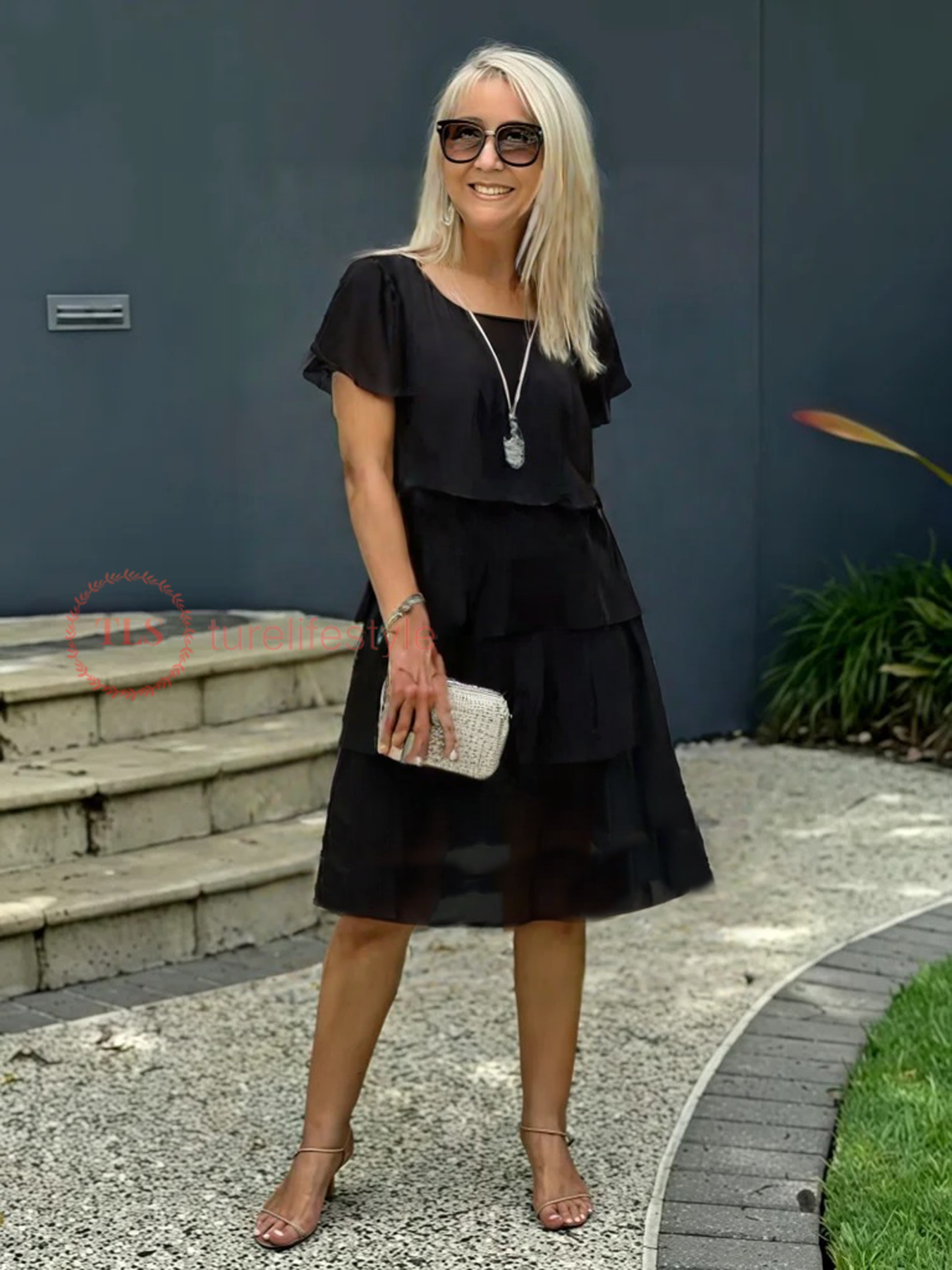 Variant image for Løs Chiffon Midi Kjole Til Kvinder Med Asymmetrisk Kant Og Lagt Design-25