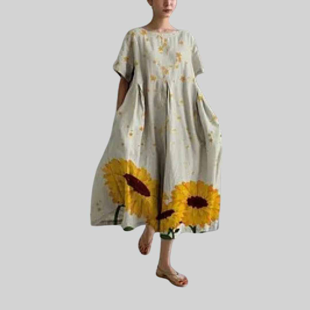 Variant image for Mode Dame Kortærmet Løs Maxi Kjole - Retro Blomsterprint Festkjole Maxikjoler-49