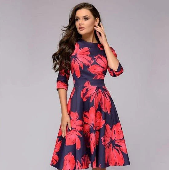 Variant image for Blomsterprint Midi Kjole med Bred Nederdel til Kvinder - Elegance og Legende Design-15