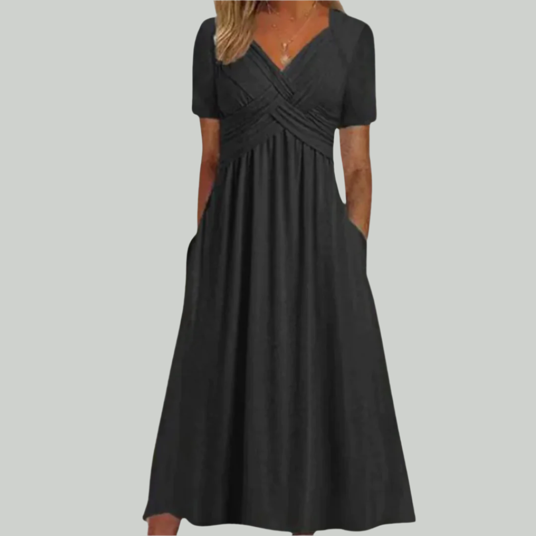 Elegant V-hals Kjole Til Kvinder, Smigrende Pasform I Åndbart Stof, Størrelser S Til 2XL - Ideel Til Formelle Og Sommerbegivenheder-6