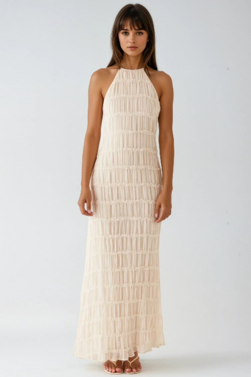 Æterisk Halter Maxi Kjole Med Plisserede Lag - Elegant Kjole Maxi Til Specielle Lejligheder-5