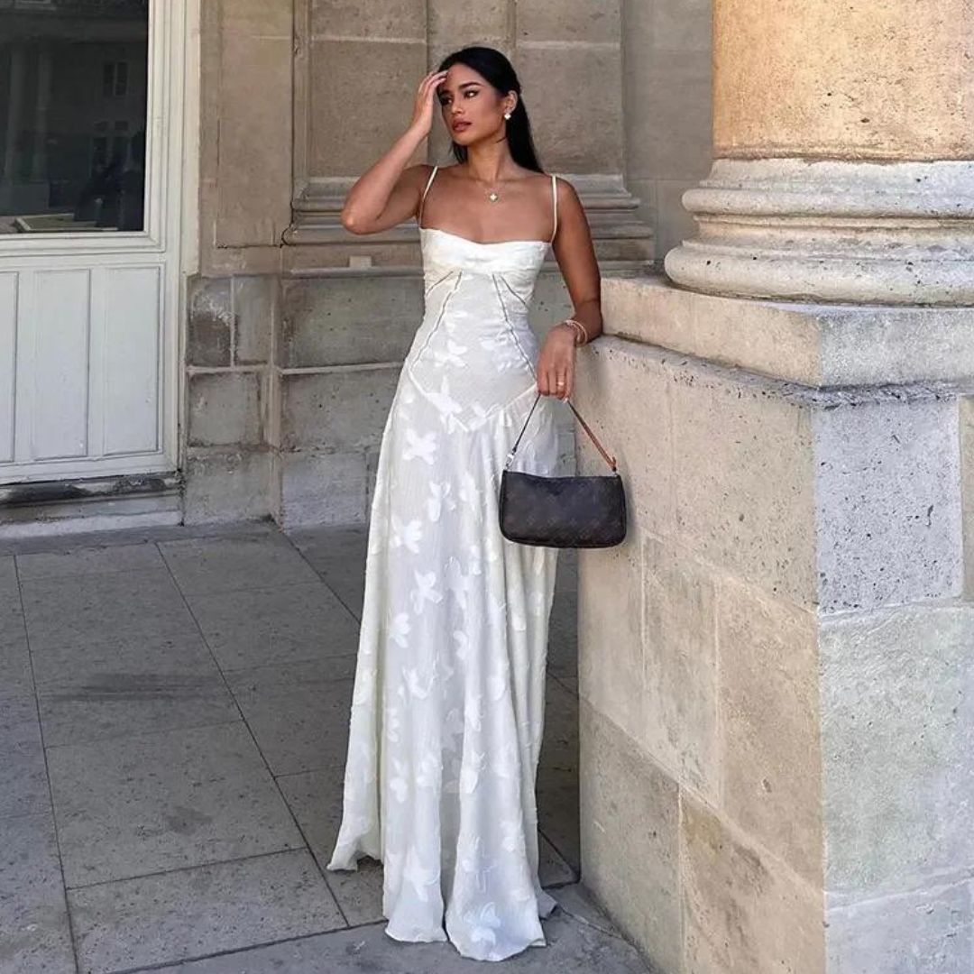Lang Blomster Jacquard Bustier Kjole Til Kvinder-3