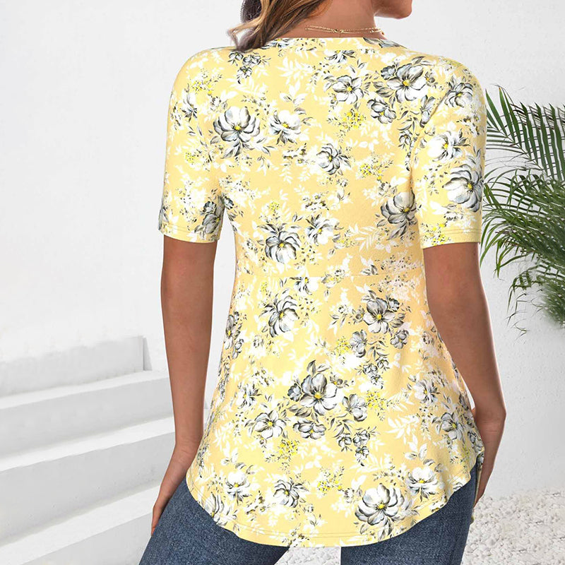 Letvægts kvinders skjortebluse – kortærmet blomsterdesign, bomuldsblanding, til forår og sommer 4