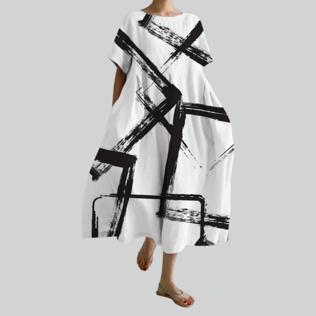 Mode Dame Kortærmet Løs Maxi Kjole - Retro Blomsterprint Festkjole Maxikjoler-4