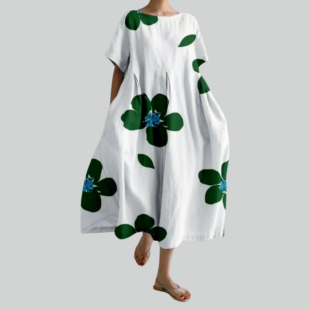 Mode Dame Kortærmet Løs Maxi Kjole - Retro Blomsterprint Festkjole Maxikjoler-6