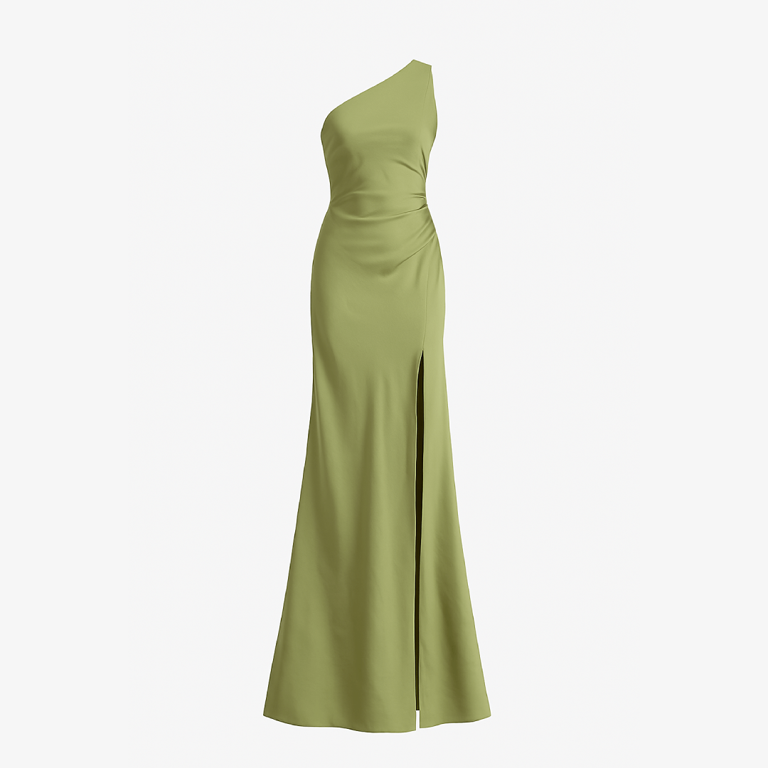 Elegant Satin Maxi Kjole Med Én Skulder Til Kvinder - Høj Split Design-4