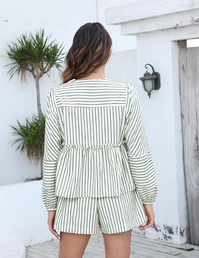 Åndbar kvinders loungewear sæt – rutet design, høj talje shorts, til sommer 4