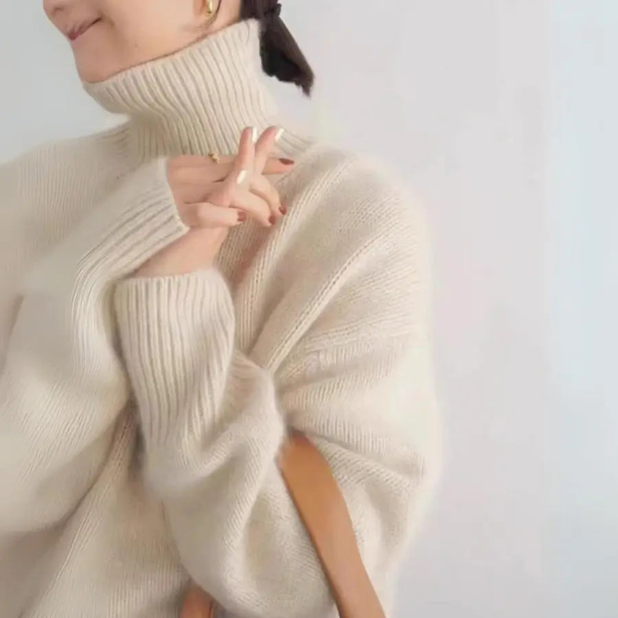 Luksuriøs og overdimensioneret kvinders cashmere sweater – turtleneck, 100% cashmere, til kølige dage 3