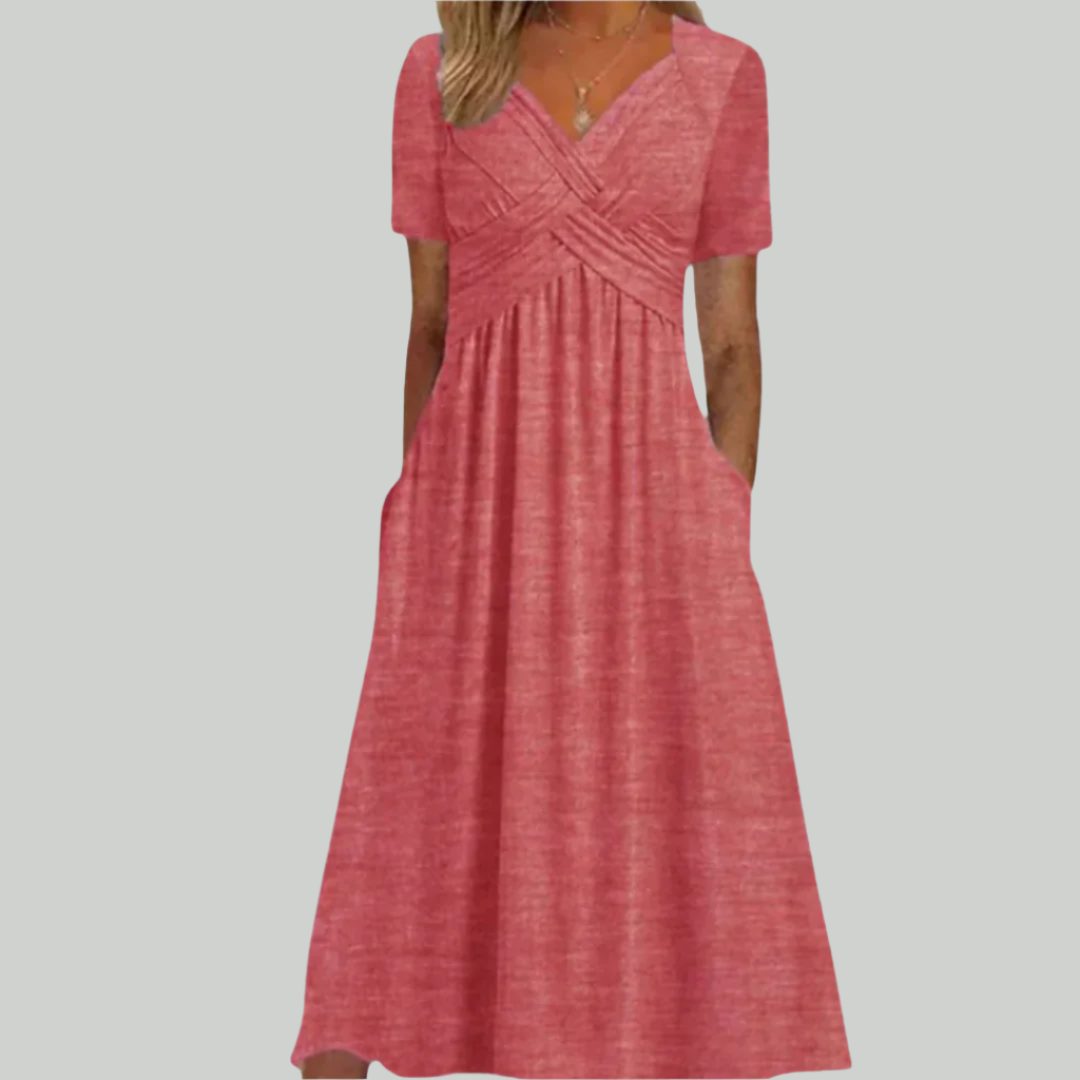 Elegant V-hals Kjole Til Kvinder, Smigrende Pasform I Åndbart Stof, Størrelser S Til 2XL - Ideel Til Formelle Og Sommerbegivenheder-2