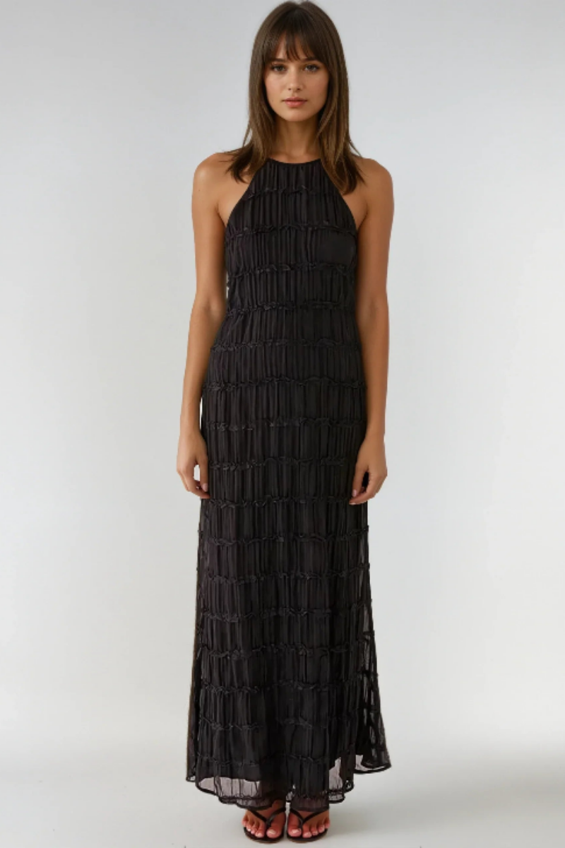 Variant image for Æterisk Halter Maxi Kjole Med Plisserede Lag - Elegant Kjole Maxi Til Specielle Lejligheder-6