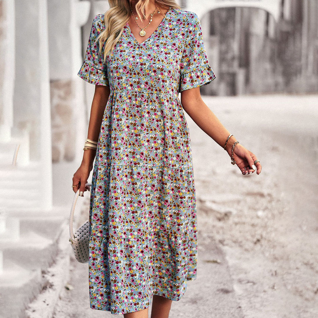 Elegant Blomsterprint Midi Kjole - Alsidig Sommerkjole Til Arbejde Og Sociale Lejligheder-6