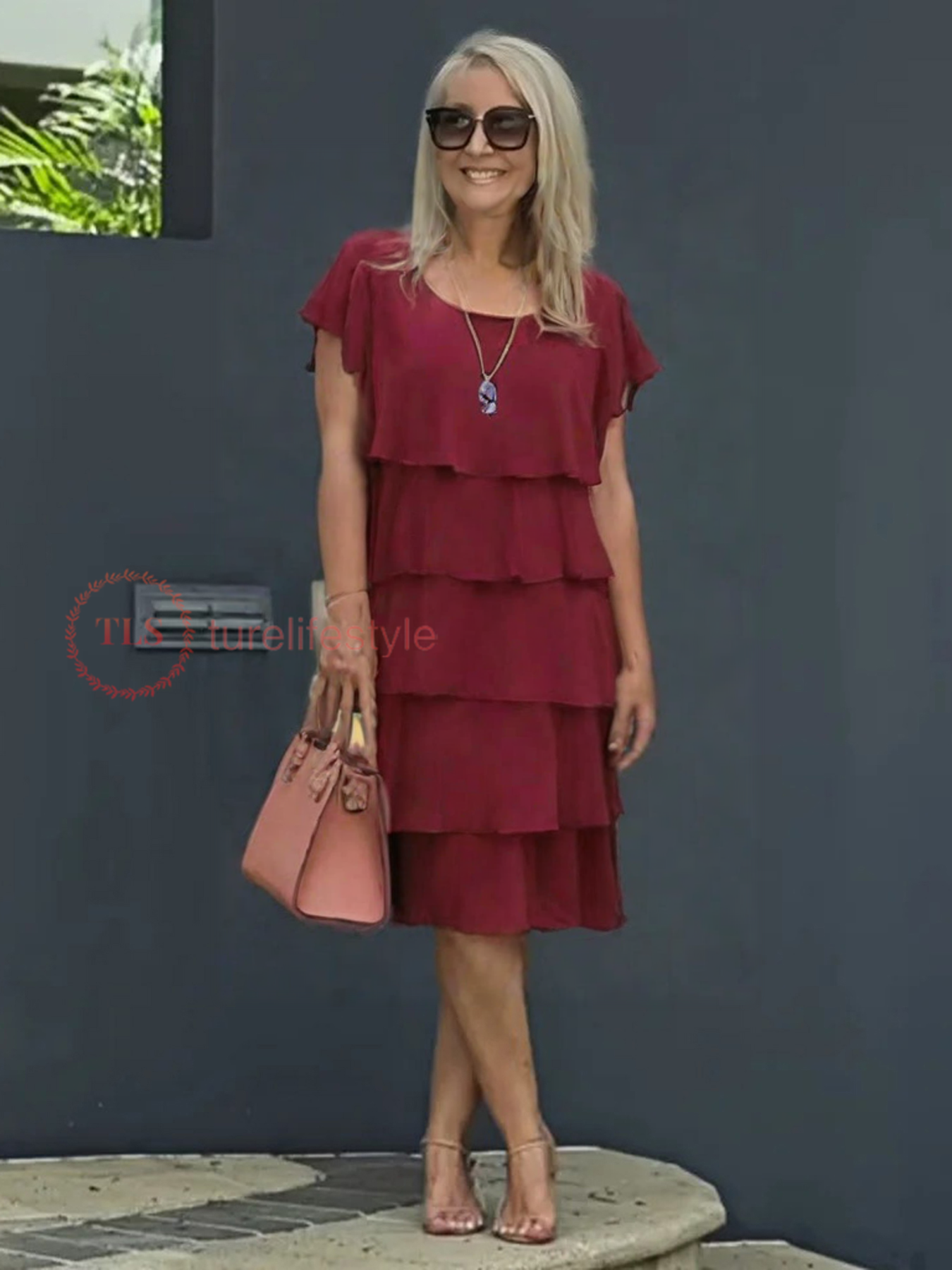 Løs Chiffon Midi Kjole Til Kvinder Med Asymmetrisk Kant Og Lagt Design-5