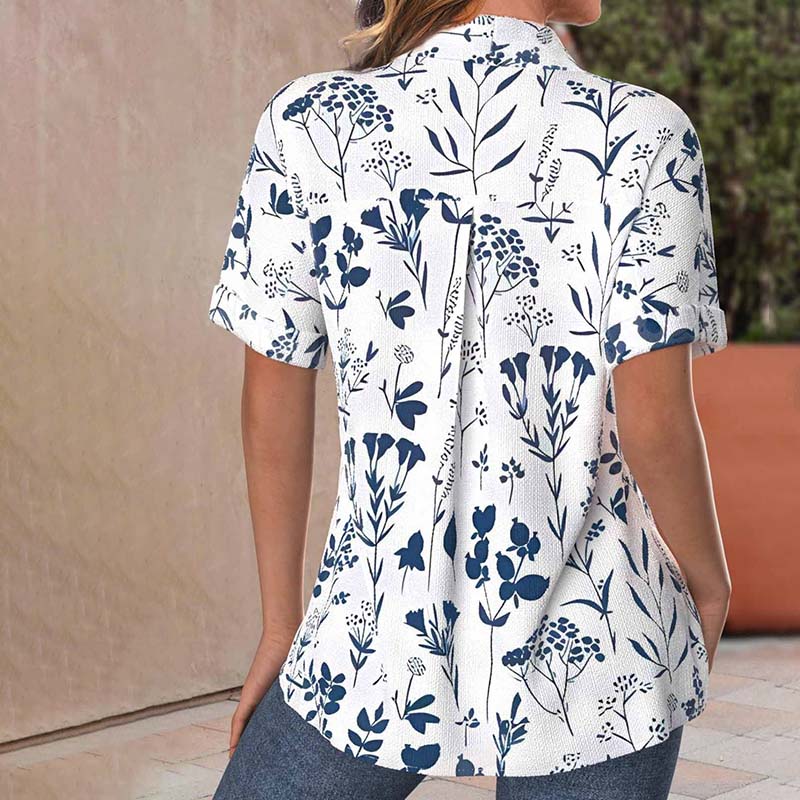 Let & flattering skjortebluse dame – kortærmet blomsterdesign, åndbar bomuldsblanding, til sommerbrug 3