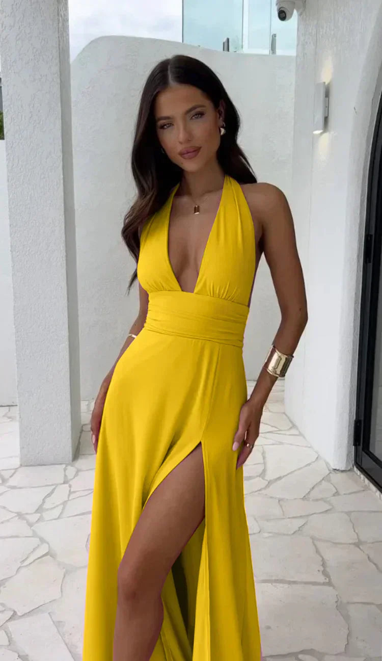 Elegant Halter Maxi Kjole Til Kvinder, Let Stof, Smigrende Silhuet-4