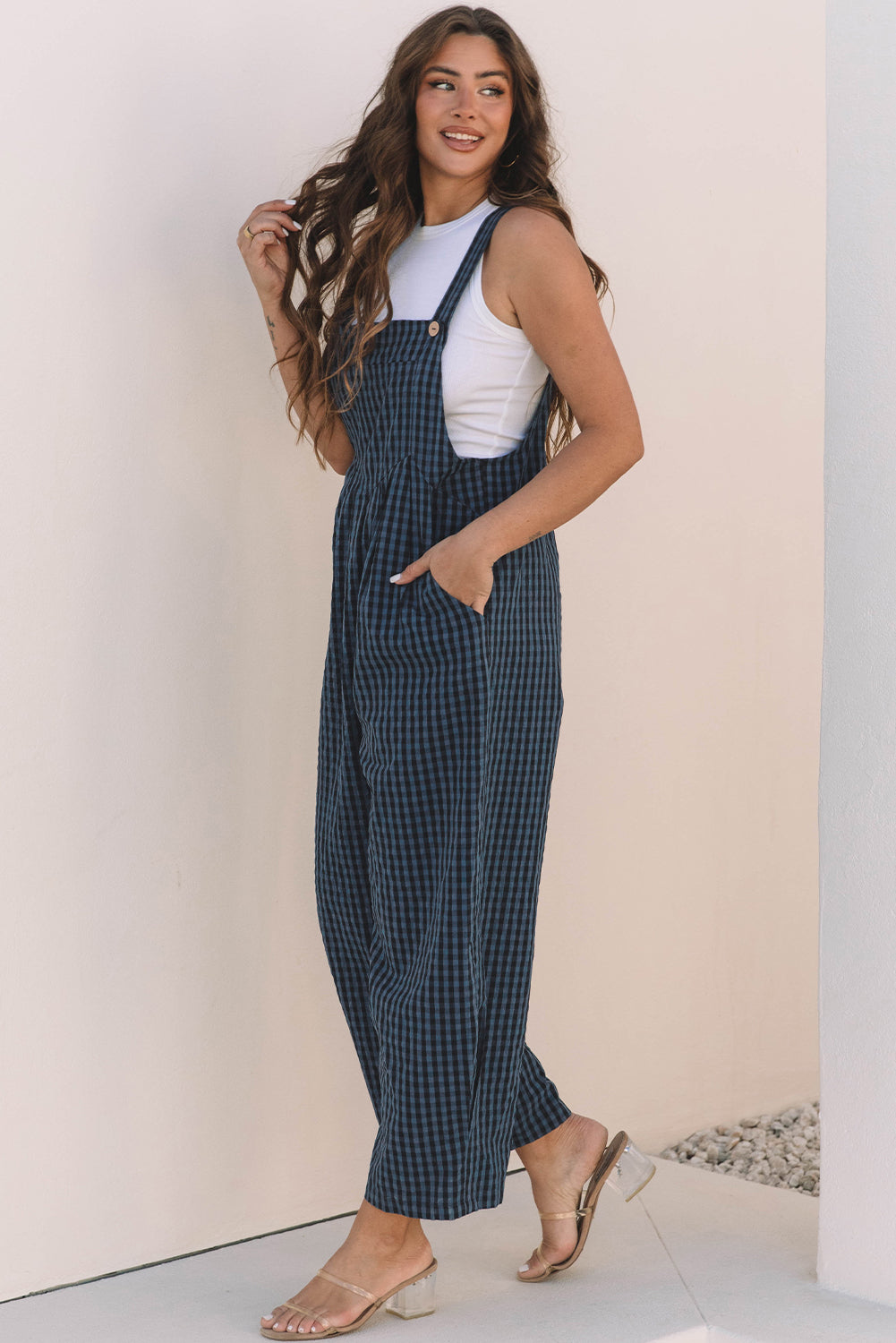 Komfortabel og afslappet kvinders jumpsuit – høj talje, sejlblåt mønster, til hverdag og fest 3