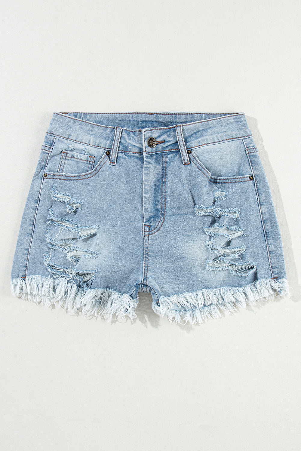 Høj talje denimshorts dame – trendy crack-design, blød denim, til afslappede anledninger 3