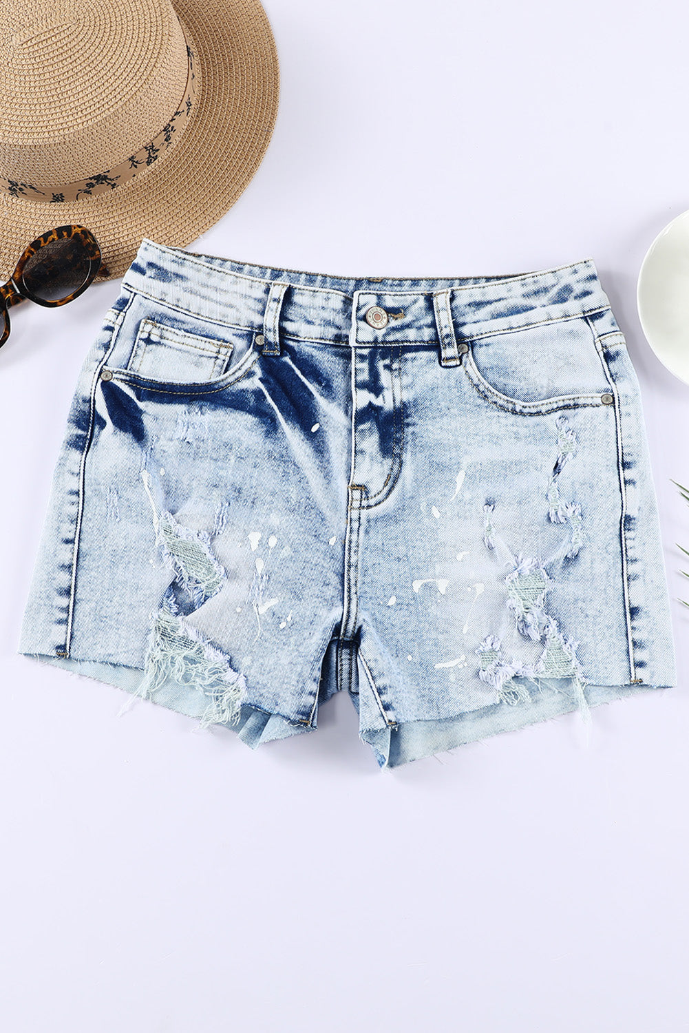 Letvægts kvinder denimshorts – blegede flosset design, denim, til sommer 3