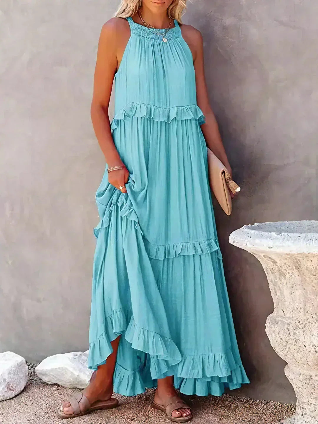 Variant image for Elegant Halter Ruffle Maxi Kjole Til Kvinder - Chic Og Komfortabel Maxikjole-25